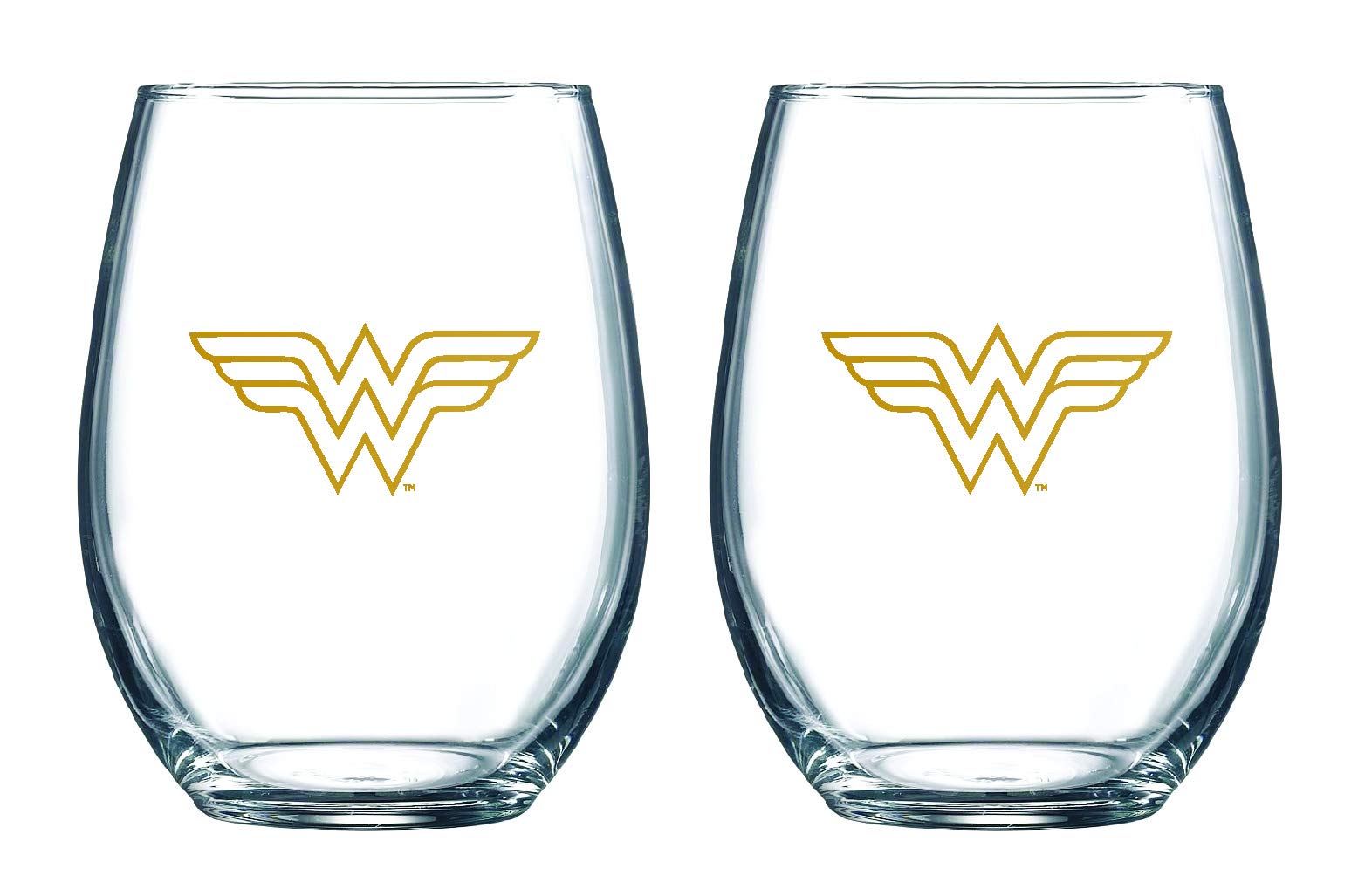 Wonder Woman Stemless Wine Glasses - 17 oz. Capacity - Set of 2 Glasses