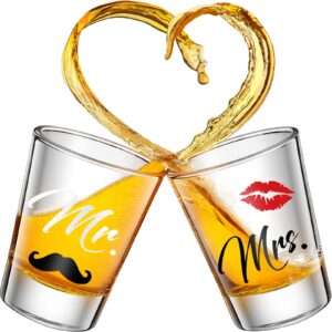 2 pieces mr and mrs shot glasses 2 oz gold wedding party wine glasses engagement anniversary bridal shower glass couple wine glass for newlyweds and couples (charming style)