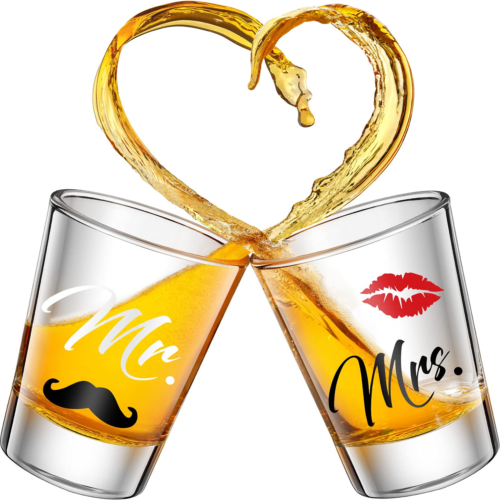2 Pieces Mr and Mrs Shot Glasses 2 Oz Gold Wedding Party Wine Glasses Engagement Anniversary Bridal Shower Glass Couple Wine Glass for Newlyweds and Couples (Charming Style)