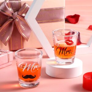 2 Pieces Mr and Mrs Shot Glasses 2 Oz Gold Wedding Party Wine Glasses Engagement Anniversary Bridal Shower Glass Couple Wine Glass for Newlyweds and Couples (Charming Style)
