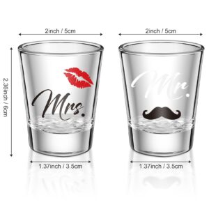 2 Pieces Mr and Mrs Shot Glasses 2 Oz Gold Wedding Party Wine Glasses Engagement Anniversary Bridal Shower Glass Couple Wine Glass for Newlyweds and Couples (Charming Style)