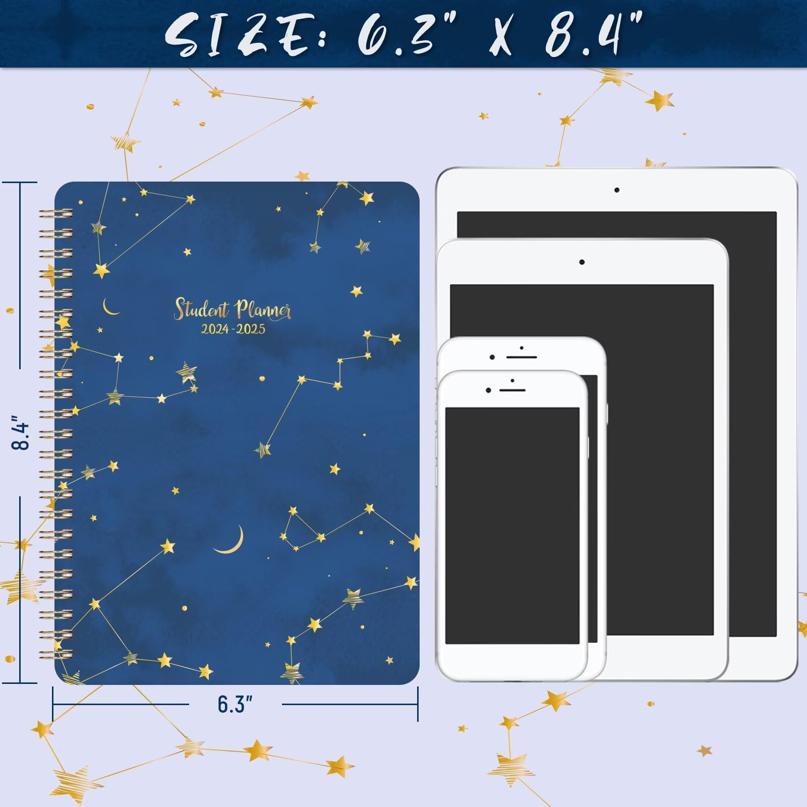 Student Planner 2024-2025 - School Planner, JUL 2024 - JUN 2025, 6.3" x 8.4", Monthly Weekly Planner/Agenda, Thick Paper + Holidays + 3-Hole Punched + Twin-Wire Binding, Stickers, Blue