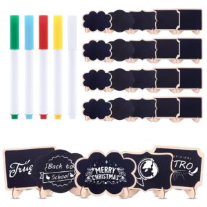 rustark 30 pcs mini chalkboards signs with 5 colors chalk marker, blackboard signs with wooden frame, message board signs, place cards for table numbers, food signs and christmas decoration