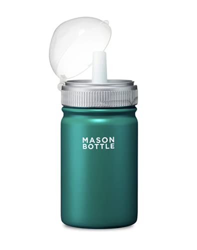 Mason Bottle Stainless Steel Mason Bottle Straw Cup, Light-Weight, Single-Wall - Includes 1 Stainless Steel Mason Jar, 1 Ring & Cap, 1 Straw Top (Green)