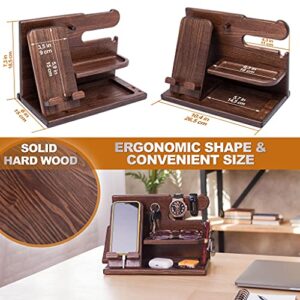 TESLYAR Wood Phone Docking Station Ash Key Holder Stand Watch Organizer Men Gift Husband Wife Anniversary Dad Birthday Nightstand Purse Father Graduation Male Travel Idea Gadgets (Brown)