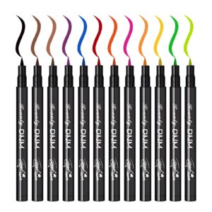 sumeitang 12 pcs matte liquid colored eyeliner set, colorful neon eye liners for women waterproof smudge proof highly pigmented rainbow eyeliner pencil quick dry eyes makeup pen 12 colors kit