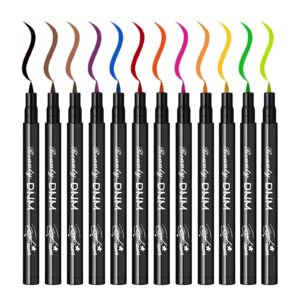 Sumeitang 12 Pcs Matte Liquid Colored Eyeliner Set, Colorful Neon Eye Liners For Women Waterproof Smudge Proof Highly Pigmented Rainbow Eyeliner Pencil Quick Dry Eyes Makeup Pen 12 Colors Kit