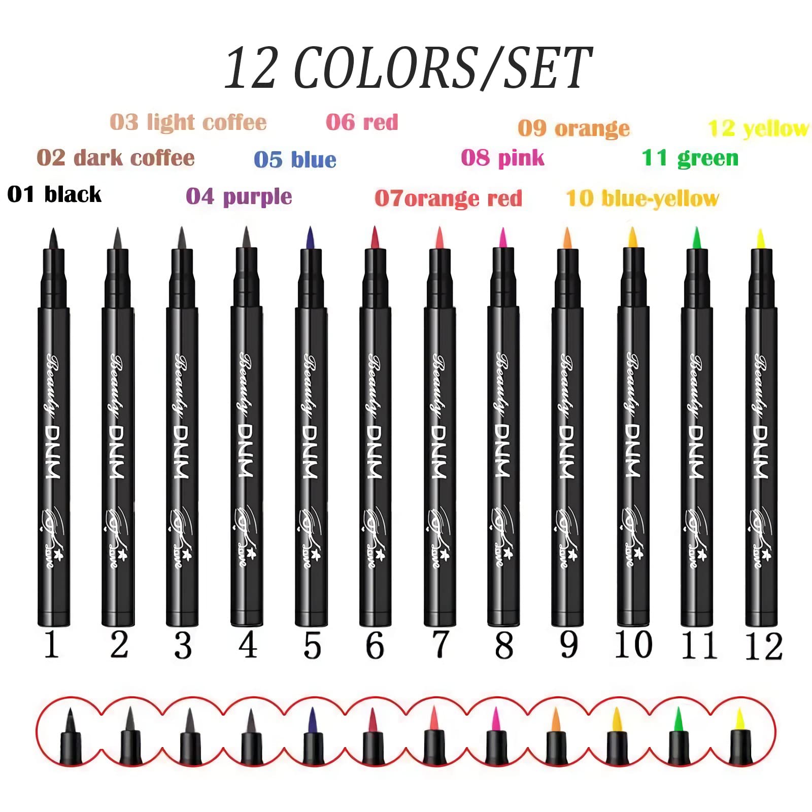 Sumeitang 12 Pcs Matte Liquid Colored Eyeliner Set, Colorful Neon Eye Liners For Women Waterproof Smudge Proof Highly Pigmented Rainbow Eyeliner Pencil Quick Dry Eyes Makeup Pen 12 Colors Kit