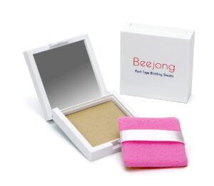 beejong oil absorbing sheets for face – 50pcs oil blotting sheets anti-shine oil absorbing paper – compact and lightweight case with mirror 2.44" x 2.48" (compact case + 50pcs oil sheets)