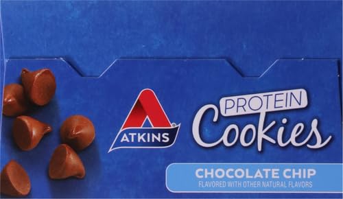 Atkins Chocolate Chip Protein Cookie, Protein Dessert, Rich in Fiber, 3g Net Carb, 1g Sugar, Keto Friendly, 4 Count