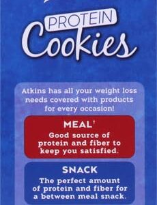 Atkins Chocolate Chip Protein Cookie, Protein Dessert, Rich in Fiber, 3g Net Carb, 1g Sugar, Keto Friendly, 4 Count