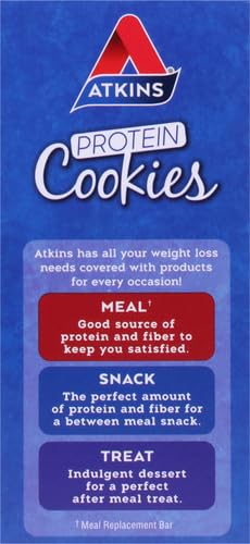 Atkins Chocolate Chip Protein Cookie, Protein Dessert, Rich in Fiber, 3g Net Carb, 1g Sugar, Keto Friendly, 4 Count