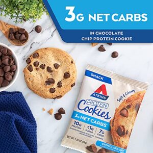 Atkins Chocolate Chip Protein Cookie, Protein Dessert, Rich in Fiber, 3g Net Carb, 1g Sugar, Keto Friendly, 4 Count