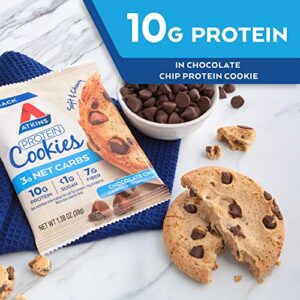 Atkins Chocolate Chip Protein Cookie, Protein Dessert, Rich in Fiber, 3g Net Carb, 1g Sugar, Keto Friendly, 4 Count