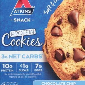 Atkins Chocolate Chip Protein Cookie, Protein Dessert, Rich in Fiber, 3g Net Carb, 1g Sugar, Keto Friendly, 4 Count