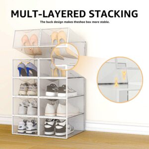 10 Pack Shoe Storage Boxes, Clear Plastic Stackable Shoe Organizer Bins, Drawer Type Front Opening Sneaker Shoe Holder Containers