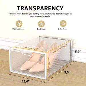 10 Pack Shoe Storage Boxes, Clear Plastic Stackable Shoe Organizer Bins, Drawer Type Front Opening Sneaker Shoe Holder Containers