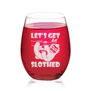 veracco let's get slothed stemless wine glass funny birthday gift for someone who loves drinking bachelor party favors (clear, glass)