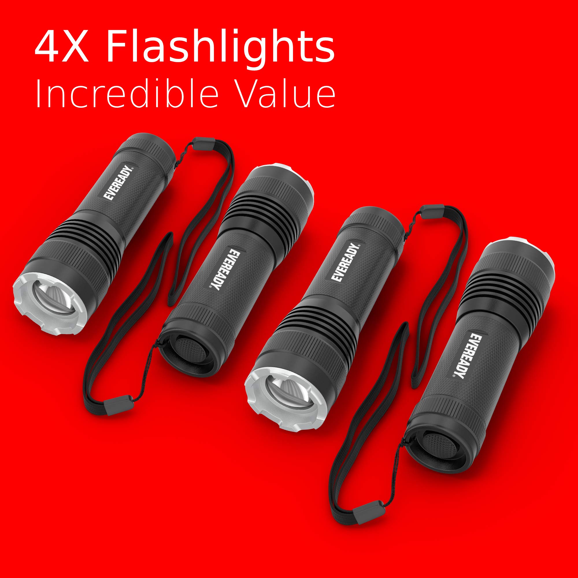 Eveready LED Flashlights (4-Pack) S300 PRO, IPX4 Water Resistant Tactical Flashlight, Bright EDC Torches for Camping, Outdoors, Power Outage Emergencies