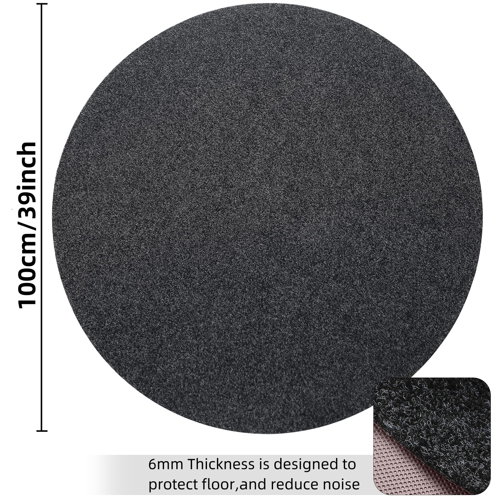 NCONE Office Chair Mat, Round Floor Mat for Home, 39inch Diameter Low Pile Heavy Duty Non Slip Multi-Purpose Desk Chair Mat Rug for Hardwood Tile Floor Carpets (Dark Grey)