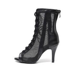 goettin open toe dance boots sexy black microfiber net 8.5cm high heel dance shoes women (7.5)