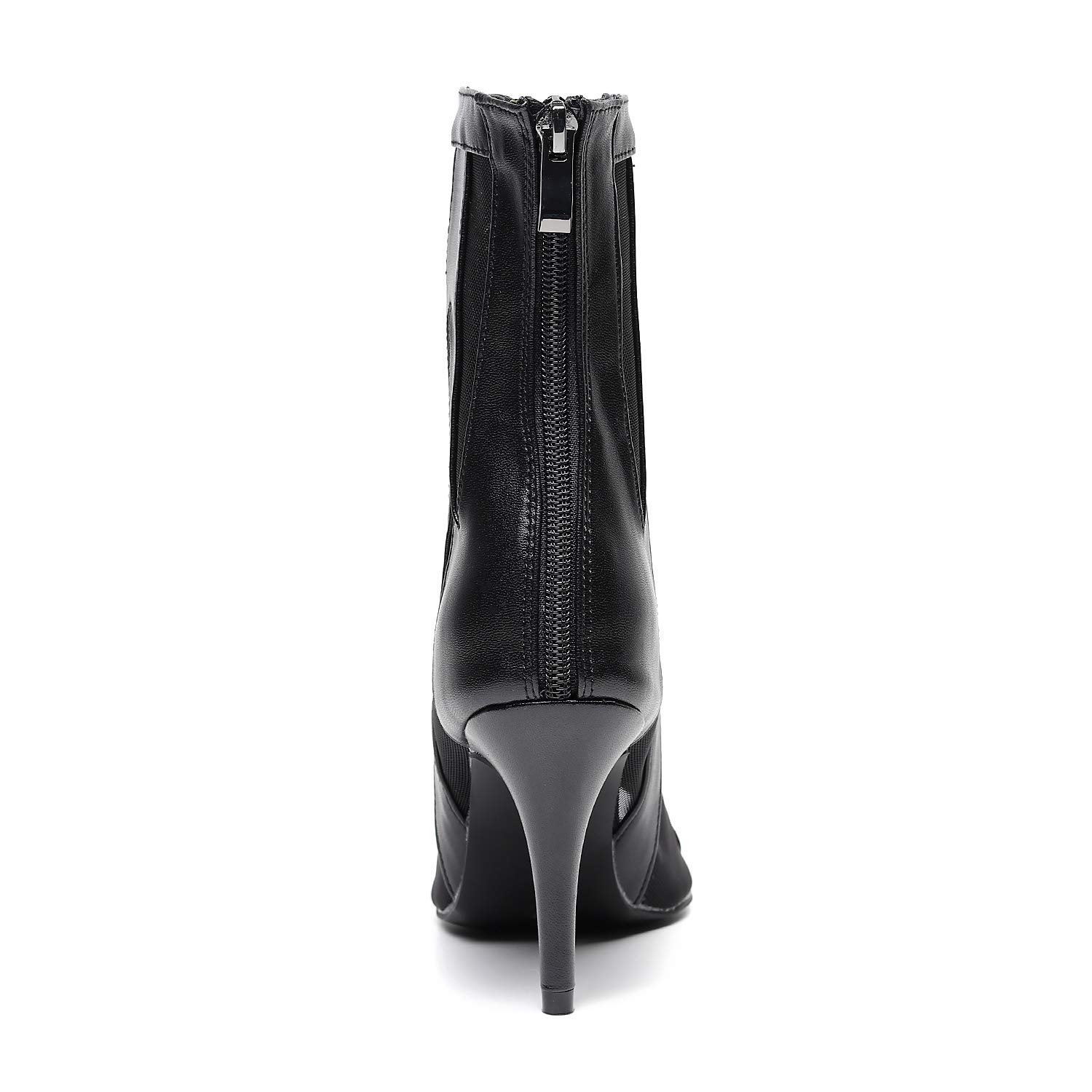 Goettin open toe dance boots sexy black microfiber net 8.5cm high heel dance shoes women (7.5)