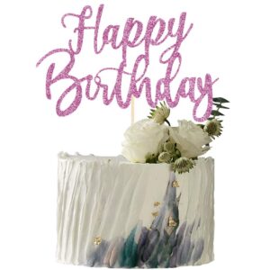 yuinyo handmade glitter happy birthday cake topper, happy birthday cake bunting decor,birthday party decoration supplies (purple)