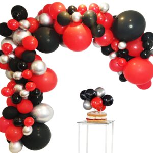 HAPPY - Red Black Silver Balloon Garland Arch Kit - 164 Professional Quality Latex Balloons in 4 Sizes for 30% Fuller 16ft Garland Arch - Graduation, 1st Birthday, Casino, Cars, Lady Bug, Too Fast…