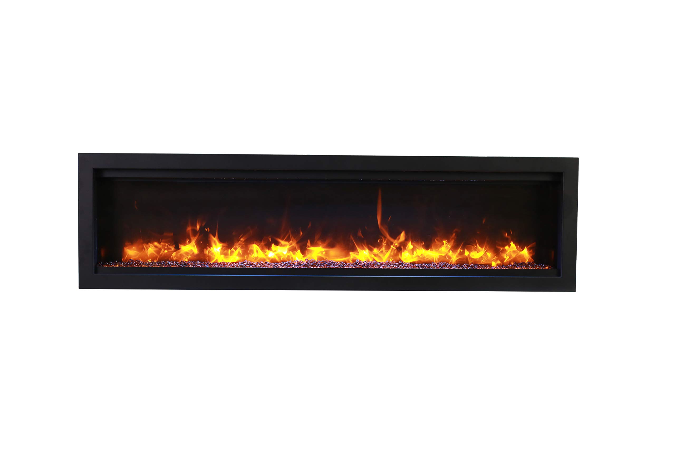 Amantii SYM-74-BESPOKE Symmetry Series Bespoke 74-Inch Built-in Electric Fireplace with Remote, Ember Media, Black Steel Surround