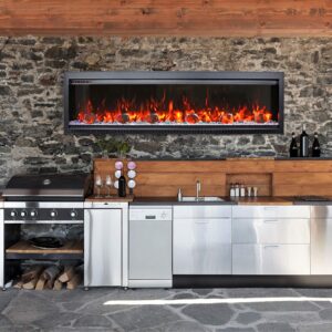 Amantii SYM-74-BESPOKE Symmetry Series Bespoke 74-Inch Built-in Electric Fireplace with Remote, Ember Media, Black Steel Surround