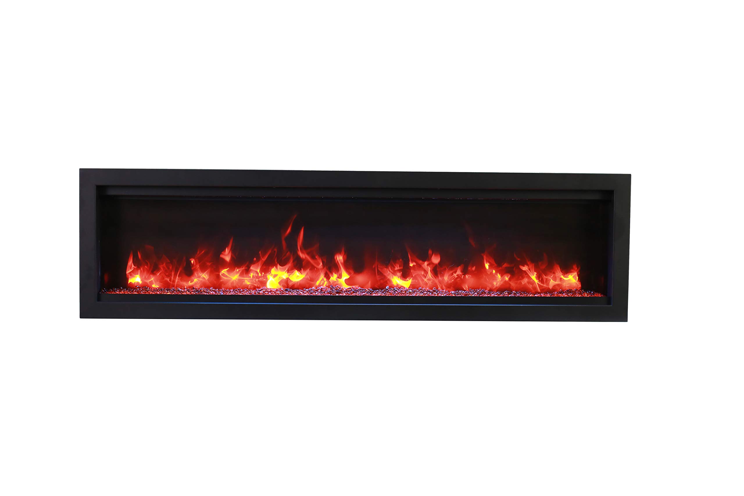 Amantii SYM-74-BESPOKE Symmetry Series Bespoke 74-Inch Built-in Electric Fireplace with Remote, Ember Media, Black Steel Surround