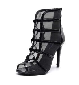 goettin women's ballroom dance shoes with straps modern dance shoes high heel 10cm 4 inch suede bottom dance boots black