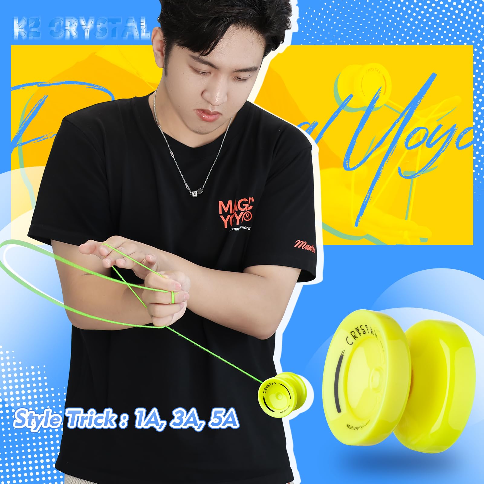 MAGICYOYO K2 Yoyo for Kids, Responsive Yoyo Professional Plastic Yoyo Ball, Unresponsive Yoyo for Adults with Concave Bearing, 12 Yoyo Strings, Bearing Puller, Yo-yo Case (Yellow)