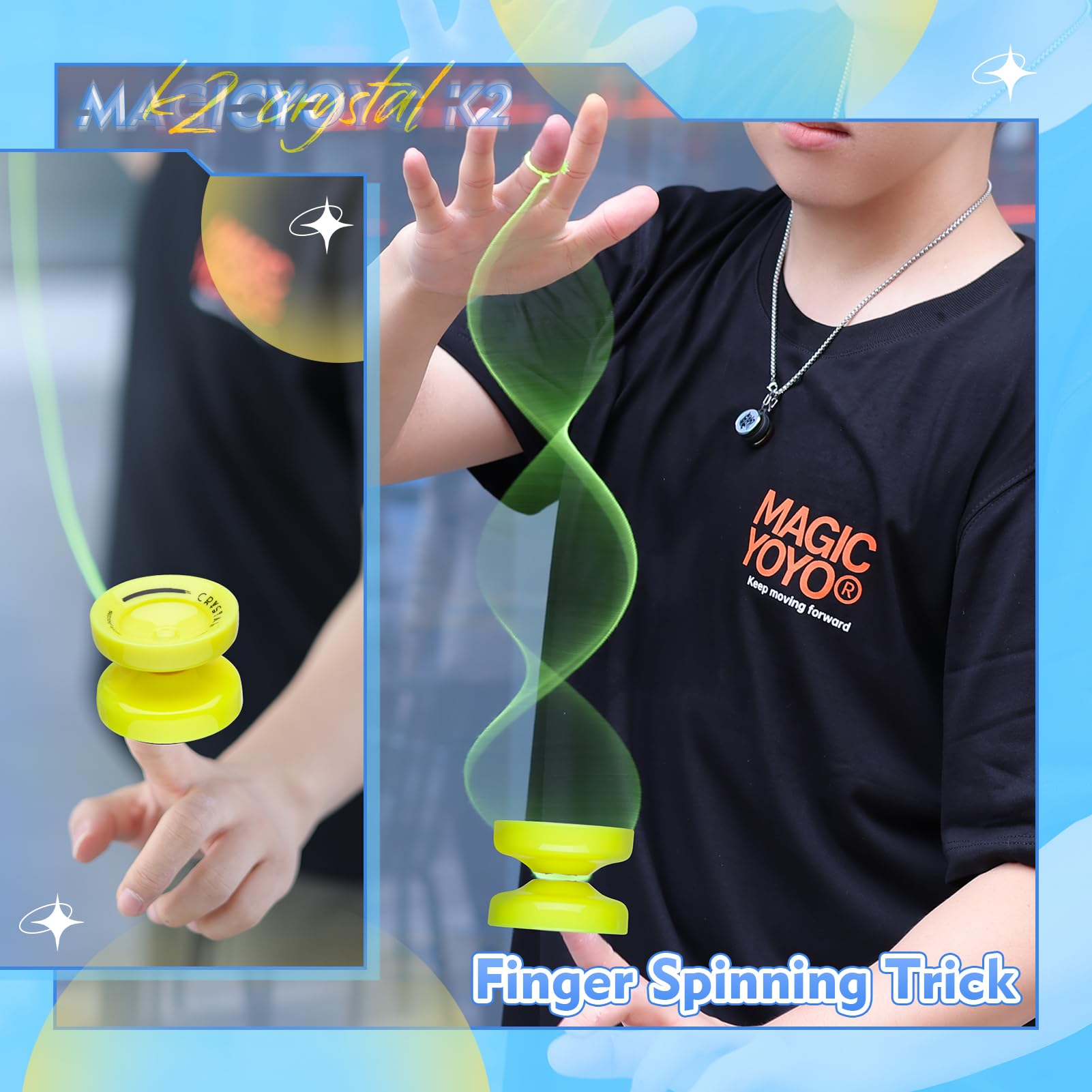 MAGICYOYO K2 Yoyo for Kids, Responsive Yoyo Professional Plastic Yoyo Ball, Unresponsive Yoyo for Adults with Concave Bearing, 12 Yoyo Strings, Bearing Puller, Yo-yo Case (Yellow)