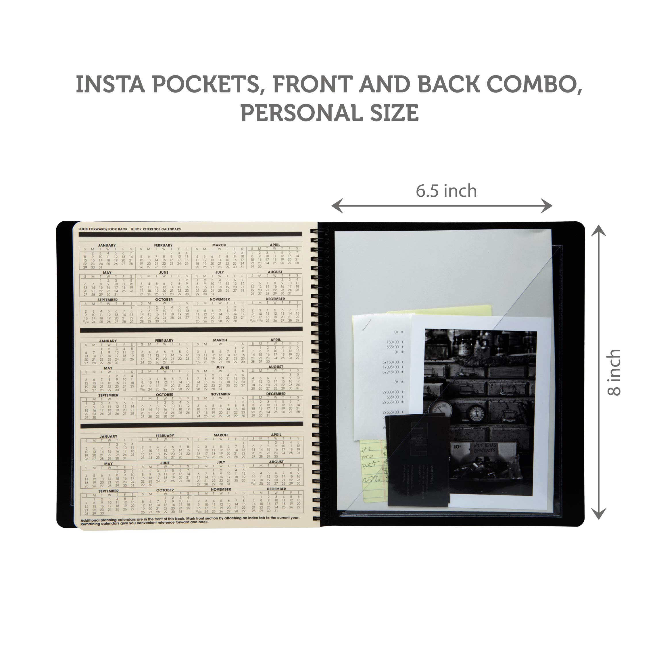 Planner Pad Insta Pockets, Front and Back Planner Pocket Combo, Personal Size, Clear Vinyl, 6 ½” x 8”