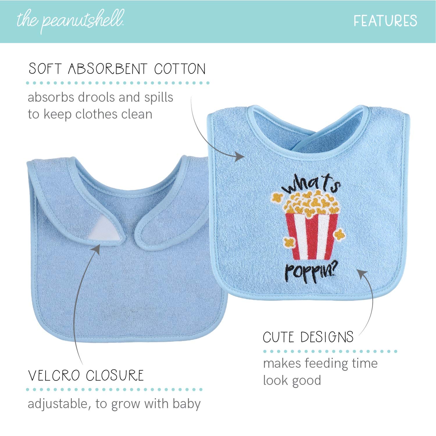 The Peanutshell Terry Bib Set for Baby Boys, 8 Pack Set for Feeding, Teething, Drooling