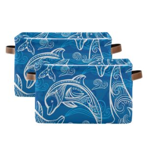 susiyo large foldable storage bin dolphins fabric storage baskets collapsible decorative baskets organizing basket bin with pu handles for shelves home closet bedroom living room-2pack