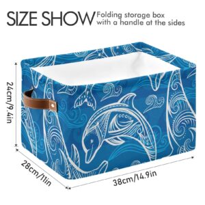 susiyo Large Foldable Storage Bin Dolphins Fabric Storage Baskets Collapsible Decorative Baskets Organizing Basket Bin with PU Handles for Shelves Home Closet Bedroom Living Room-2Pack