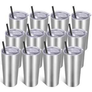 vegond 20oz tumbler bulk with lid and straw 12 pack, stainless steel vacuum insulated tumbler, double wall coffee cup travel mug, stainless steel