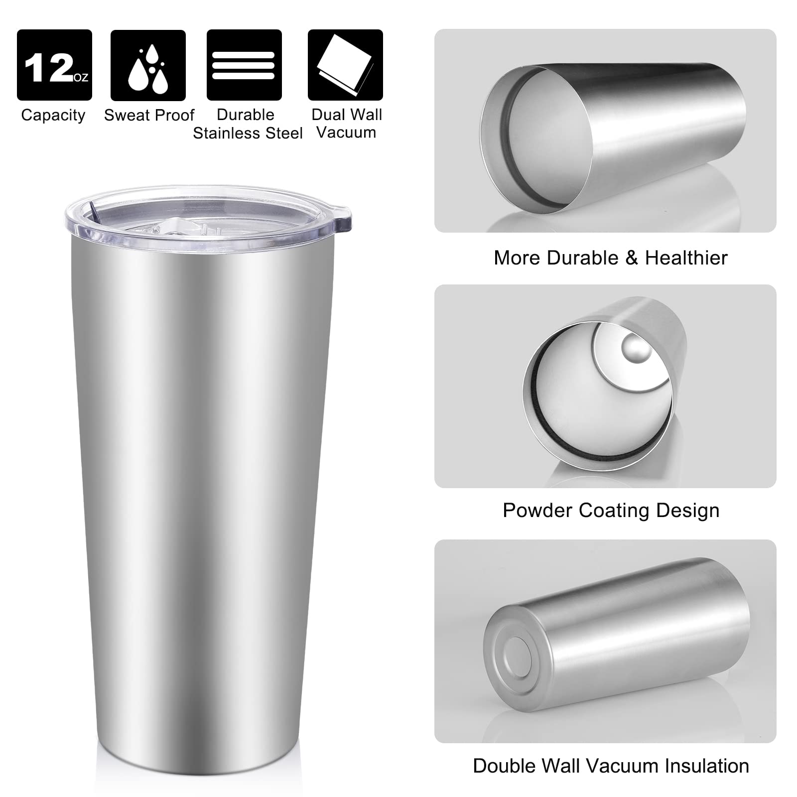 VEGOND 20oz Tumbler Bulk with Lid and Straw 12 Pack, Stainless Steel Vacuum Insulated Tumbler, Double Wall Coffee Cup Travel Mug, Stainless Steel