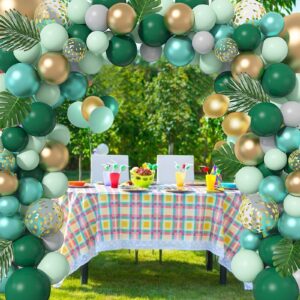 Jungle Safari Party Balloons Arch Garland Kit, 139Pcs Metallic Gold Green Confetti Balloons with Tropical Palm Leaves for Animal Wild One Birthday Dinosaur Party Safari Baby Shower for Boys Supplies