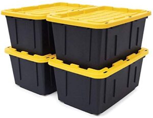 k2 enterprises extreme duty 27 gal. tough storage bin in black 4 pack with lids (27hdb4)