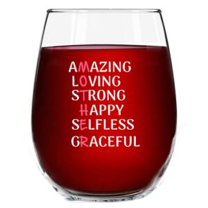 mother wine glass with affectionate, loving words- best mom wine glass gift- gag mother’s day gift- funny birthday present for mom from daughter, son or friends- gift idea for new mom- usa made