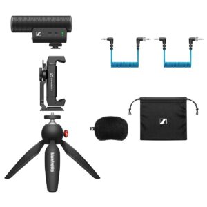 SENNHEISER Professional MKE 400 + Mobile Kit, Directional On-Camera Microphone with Smartphone Clamp & Manfrotto PIXI Mini Tripod, 509257, Auxiliary,Black