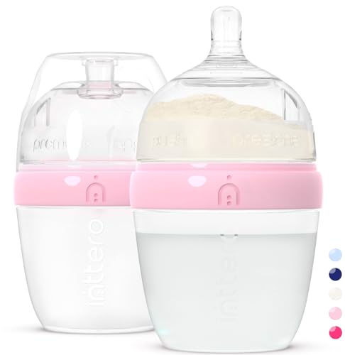 INTTERO 6oz Pink Formula Dispenser Anti-Colic Baby Bottles - 2 Pack/Slow Flow (Cute Pink) — Everyday Baby Essential — Formula Bottle On The Go — Biberones para Formula — Pop Yummy Baby Mixie Brezza