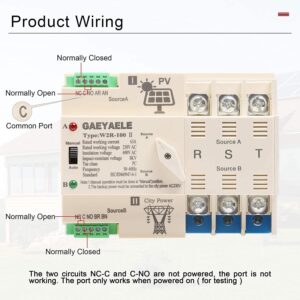 GAEYAELE on-Grid Photovolatic Power Automatic Transfer Switch Din Rail 4P 63A AC110V ATS PV Solar System Power Generator Transfer Switch Use (ATS-4P-63A-110VAC-Solar)