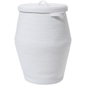 26" x 20" tall extra large storage basket with lid, cotton rope storage baskets, woven laundry hamper with cover, cloth storage bin, for clothes blanket in living room, all white