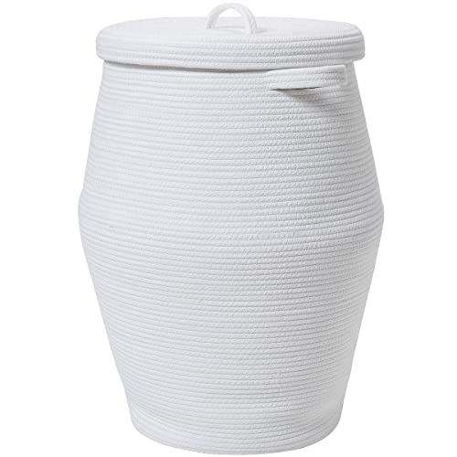 26" x 20" Tall Extra Large Storage Basket with Lid, Cotton Rope Storage Baskets, Woven Laundry Hamper with Cover, Cloth Storage Bin, for Clothes Blanket in Living Room, All White