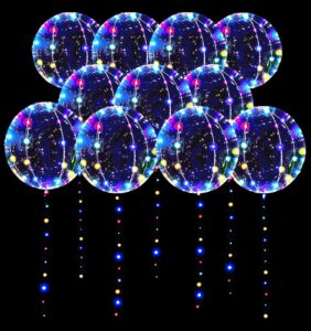 led balloons 10 pack, light up balloons 20 inches clear helium bobo balloons, glow bubble balloons with string lights for valentines day halloween christmas wedding birthday party decoration
