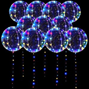 LED Balloons 10 Pack, Light Up Balloons 20 Inches Clear Helium Bobo Balloons, Glow Bubble Balloons with String Lights for Valentines Day Halloween Christmas Wedding Birthday Party Decoration